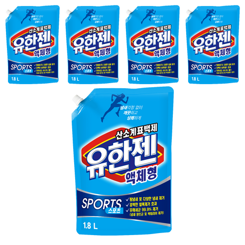 유한젠 스포츠 산소계 표백제 액체형, 1.8L, 5개