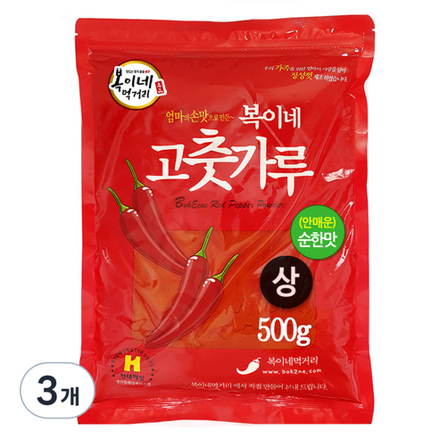 복이네먹거리 중국산 안매운 고춧가루 순한맛 떡볶이용, 500g, 3개