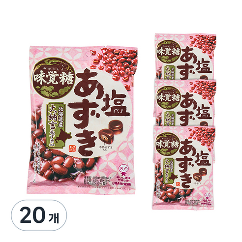 UHA 미카쿠도 시오 아주끼 캔디 팥 사탕, 105g, 20개