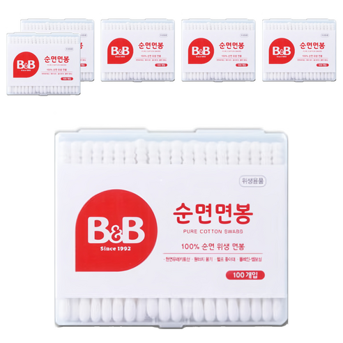 비앤비 유아 면봉 사각, 100개입, 6개