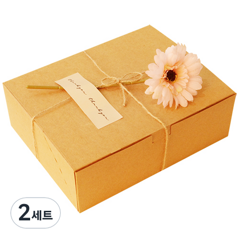 도나앤데코 블룸 직사각형 상자 대 3p + 아린 땡큐 스티커 3p + 거베라 장식꽃 3개 + 마끈 10m 세트, 상자(크라프트). 꽃(살구), 2세트