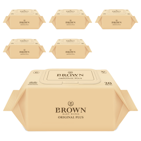 브라운 오리지널 플러스 물티슈 휴대용 캡형, 55g, 20개입, 6개