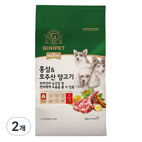 정관장지니펫 전연령 강아지 홍삼 앤 호주산 양고기 기능성 사료, 눈물개선/눈건강+장건강, 1.2kg, 2개