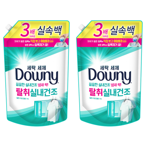 다우니 세탁세제 탈취실내건조 자스민향 액상세제 리필, 1.4L, 2개