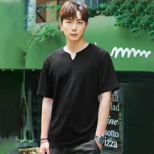 머시따 남성용 데일리 엠보 반팔 티셔츠, 블랙