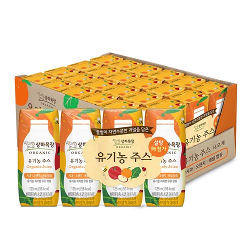 상하목장 유기농 주스 사과오렌지케일 125ml, 24개