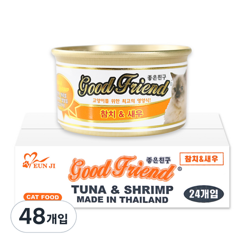 굿프랜드 고양이 캔 85 g 생선, 참치 + 새우 혼합맛, 48개입