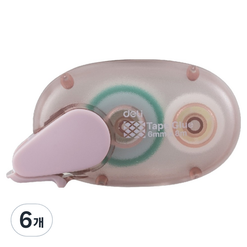 델리 몽돌 양면 풀테이프 6mm x 8m, 6개, 핑크