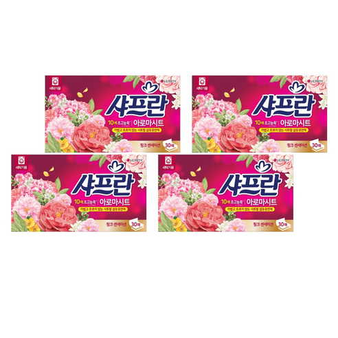 샤프란 아로마시트 시트형 섬유유연제 핑크 센세이션, 30개입, 4개