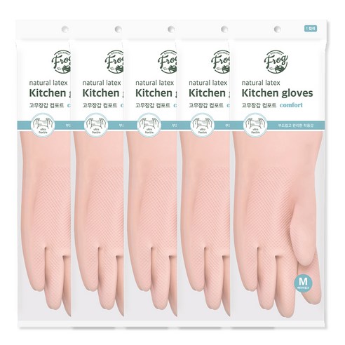 프로그 라텍스 고무장갑 컴포트, 베이비핑크, 중(M), 5세트