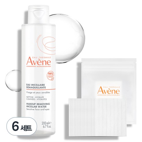 아벤느 미셀라 약산성 클렌징 워터 + 화장솜 20매입 세트, 6개, 200ml