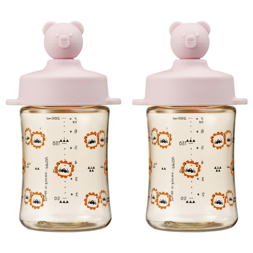 아키움 유아용 곰돌이 PPSU 빨대컵 200ml, 베이비핑크, 2개