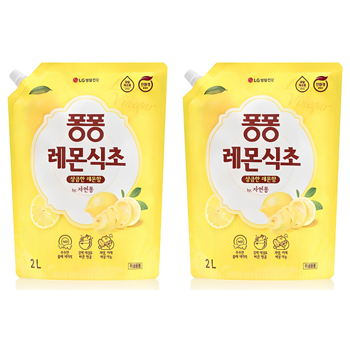 퐁퐁 레몬식초 주방세제 파우치형, 2L, 2개