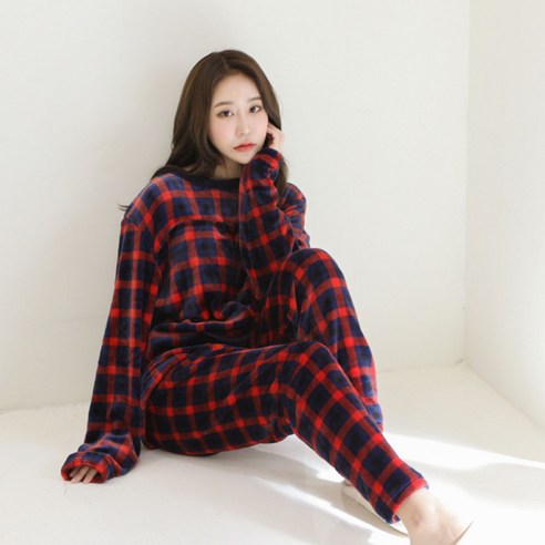 어나더디 레드체크 커플 수면잠옷 세트