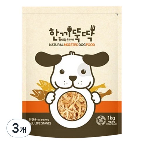 한끼뚝딱 전연령 강아지 황태담은 소프트사료, 소, 1kg, 3개