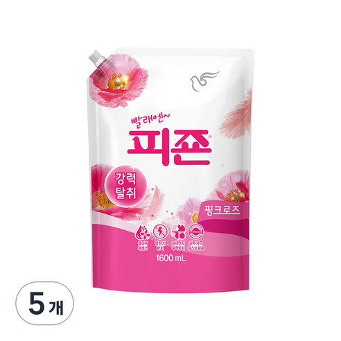 피죤 레귤러 섬유유연제 핑크로즈 리필, 1.6L, 5개