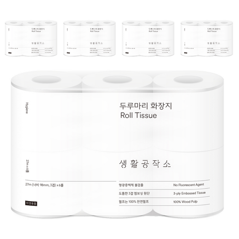생활공작소 두루마리 천연펄프 3겹 고급롤화장지, 27m, 6개입, 5개