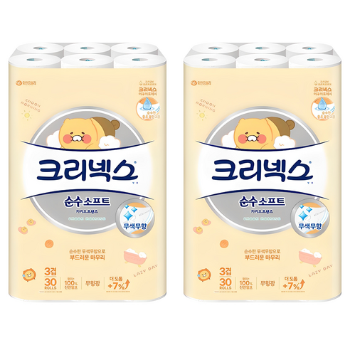 크리넥스 순수소프트 카카오프렌즈 천연펄프 3겹 고급롤화장지, 30m, 30개입, 2개