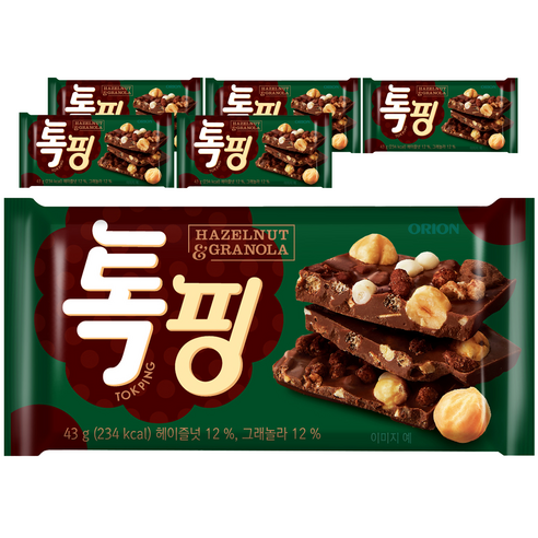 초코릿  오리온 톡핑 헤이즐넛 & 그래놀라, 43g, 6개