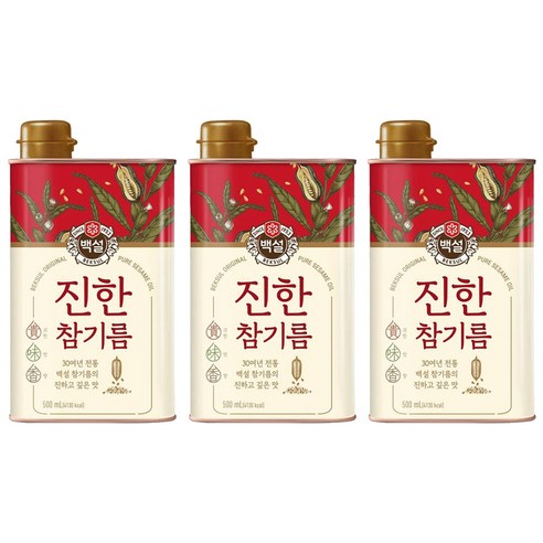 백설 진한 참기름, 500ml, 3개
