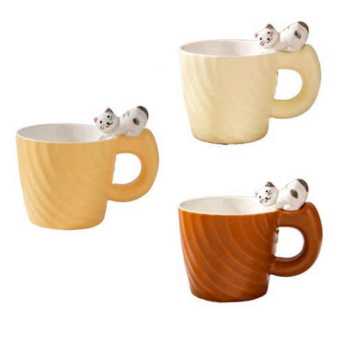 모던지 머그잔 3종 세트 400ml 직경 9.5cm x 높이 8.8cm YJ690, 노랑고양이, 아이보리고양이, 커피고양이, 3개