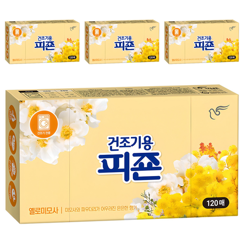 피죤 건조기용 시트 섬유유연제 옐로미모사 본품, 1개입, 4개