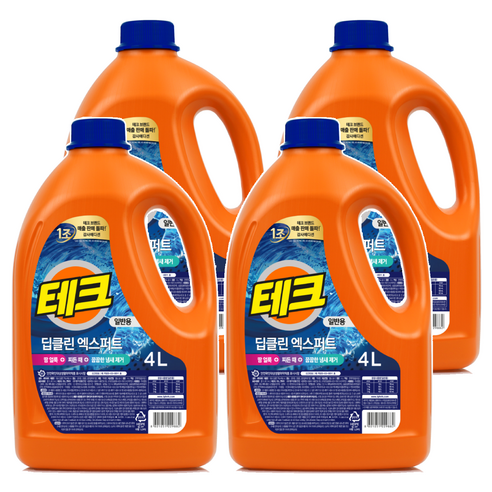 테크 딥클린 엑스퍼트 액상세제 본품, 4L, 4개