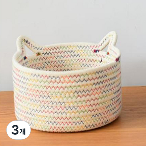 BUBU 고양이 모양 수납용 면 바구니 중 21cm x 12cm, 알록달록 화이트, 3개