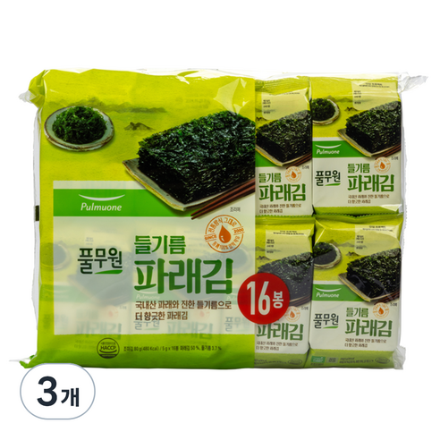 풀무원 들기름 파래김, 80g, 3개