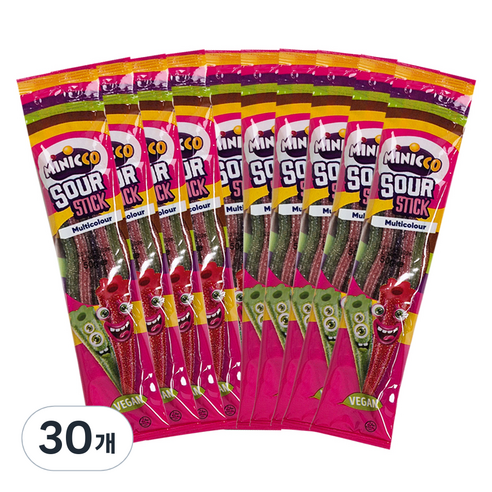 미니꼬 비건젤리 멀티컬러 사우어 롱롱 스틱, 50g, 30개