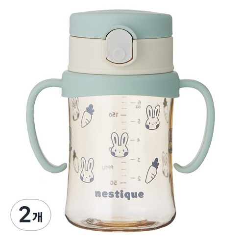 네스틱 유아용 스위치 PPSU 원터치 빨대컵 200ml, 2개, 민트