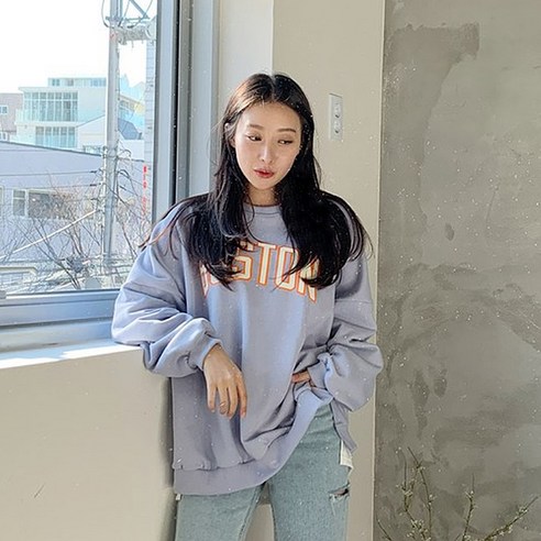 여성용 누벨즌 영문 트임 맨투맨