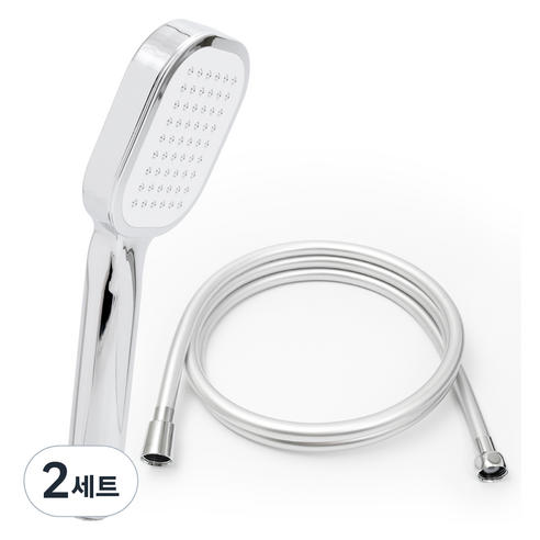 제일바스 사각 샤워헤드 + PVC 2.5m 줄 세트, 2개, 화이트(헤드)+실버(줄)