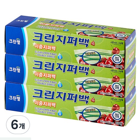크린랲 이중 지퍼백, 중(M), 20개입, 6개