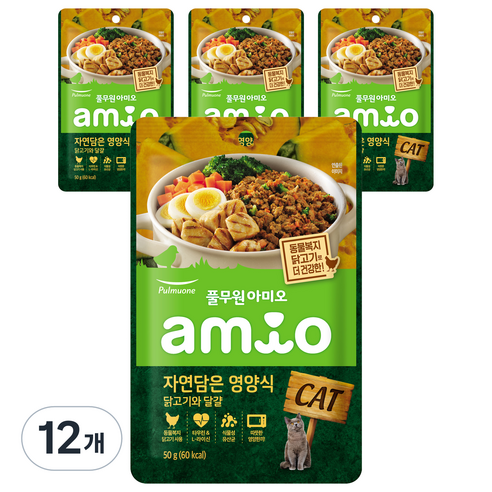 풀무원아미오 고양이 자연담은영양식 닭고기와 달걀 습식사료, 닭, 50g, 12개