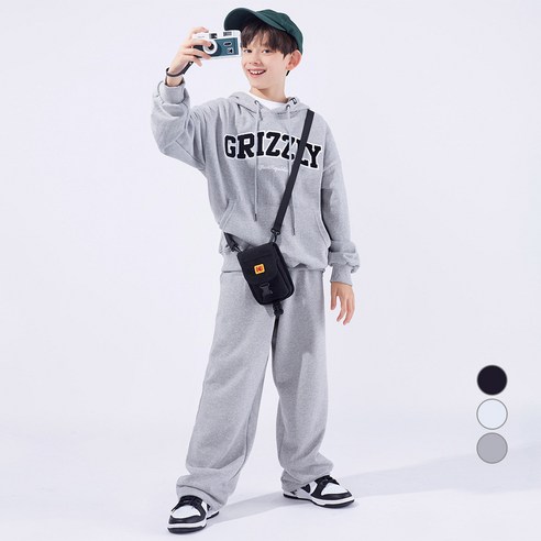 고스트리퍼블릭 아동용 GRIZZLY 핸들자수 오버핏 기모 후드티 트레이닝 세트 JTS-J47645