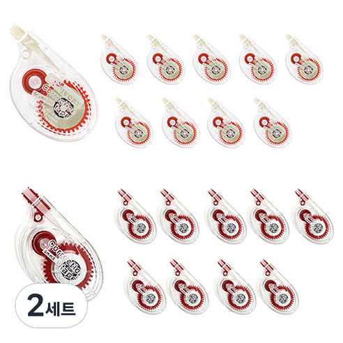 한국연필 롱 수정 테이프 8m 미색 10p + 백색 10p 세트, 레드, 2세트