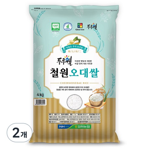 김화농협 2024년산 햅쌀 GAP인증 두루웰 철원오대쌀 백미, 4kg, 2개