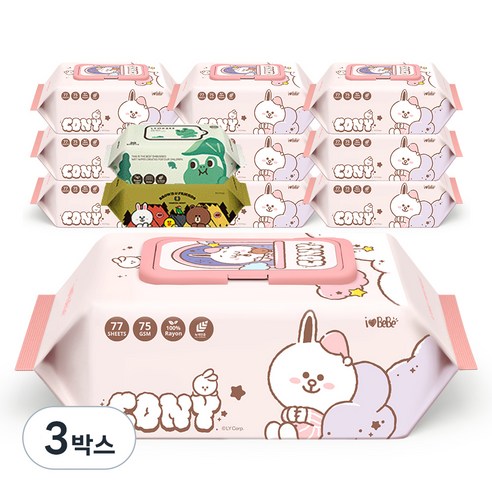 아이러브베베 라인프렌즈 드림프렌즈 코니 캡형 77매 10팩 +휴대용2팩 랜덤발송 세트, 3박스
