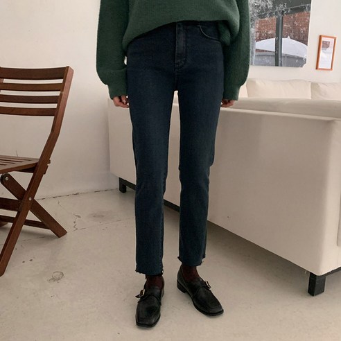 린다샵 여성용 코모트 컷팅 슬림 다크 블루 데님 팬츠