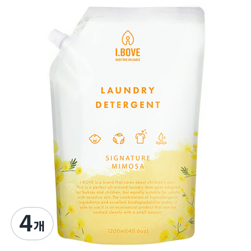 아이보브 베이직 고농축 미모사 아기 세제 리필, 4개, 1200ml
