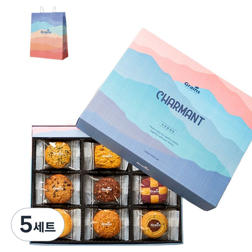 그래인스쿠키 샤르망 쿠키 9종 x 4p + 쇼핑백 세트, 5세트