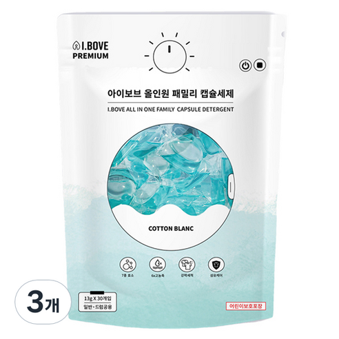 아이보브 프리미엄 코튼블랑 올인원 패밀리 캡슐세제, 30개입, 3개
