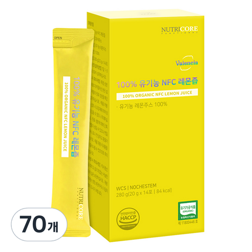 뉴트리코어 유기농 NFC 레몬즙, 20g, 70개