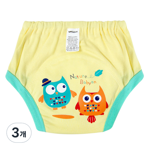 베이비앙 3중 방수 배변훈련팬티, 커플부엉이, 3개