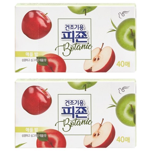 피죤 건조기용 보타닉 시트 섬유유연제 애플밤 본품, 40개입, 2개