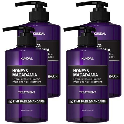 쿤달 단백질 헤어 아로마에디션 라임바질앤만다린향 트리트먼트, 4개, 500ml