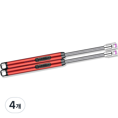 노바리빙 플렉시블 USB 충전식 플라즈마 라이터, 레드, 4개