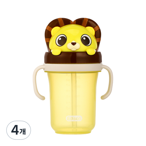 에디슨 프렌즈 흘림방지 입체 빨대컵 2 300ml, 사자 하이언, 4개