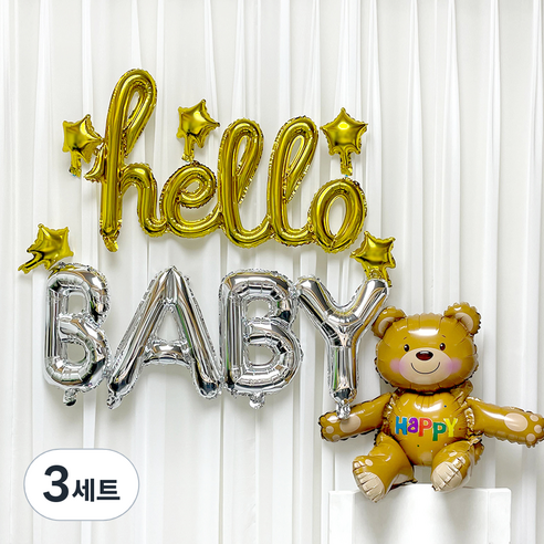 올댓파티 베이비샤워 풍선 올인원세트, 골드, 3세트